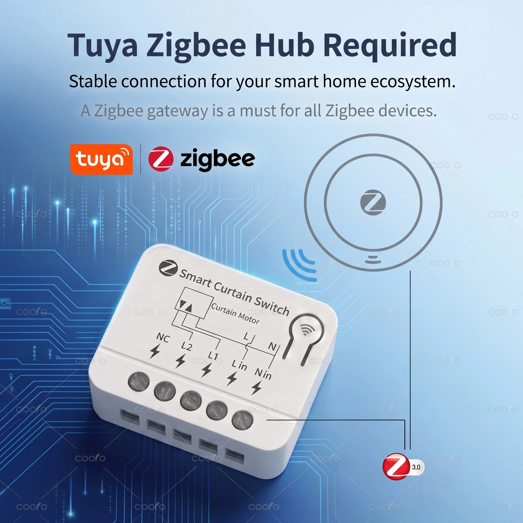Фото Модуль умного выключателя для штор ZigBee 3.0 для моторов рулонных штор, поддержка голосового управления Alexa и Google Home для Tuya Hub Z2M №2