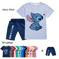 2022 new summer stitch kids cotton t shirt pants tracksuit fashion kids baby boy teen girl suit 2 piece set 2 16 years old