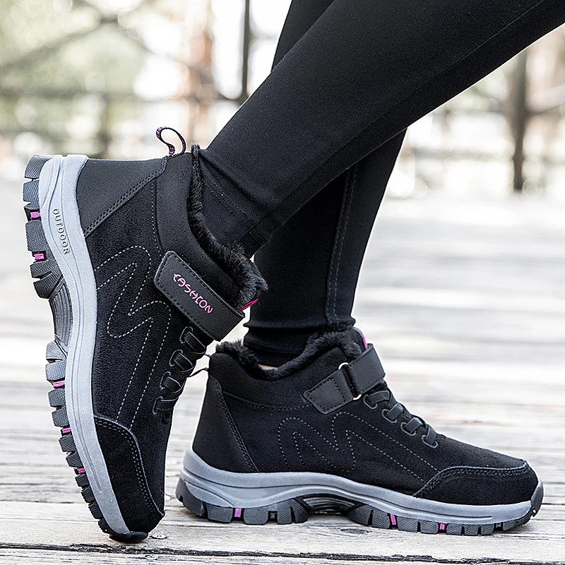 STRONGSHEN Winter Women Shoes Keep Warm Cotton Plush Flat Casual Shoes Men And Women Non-Slip Walking Sneakers Zapatos Planos