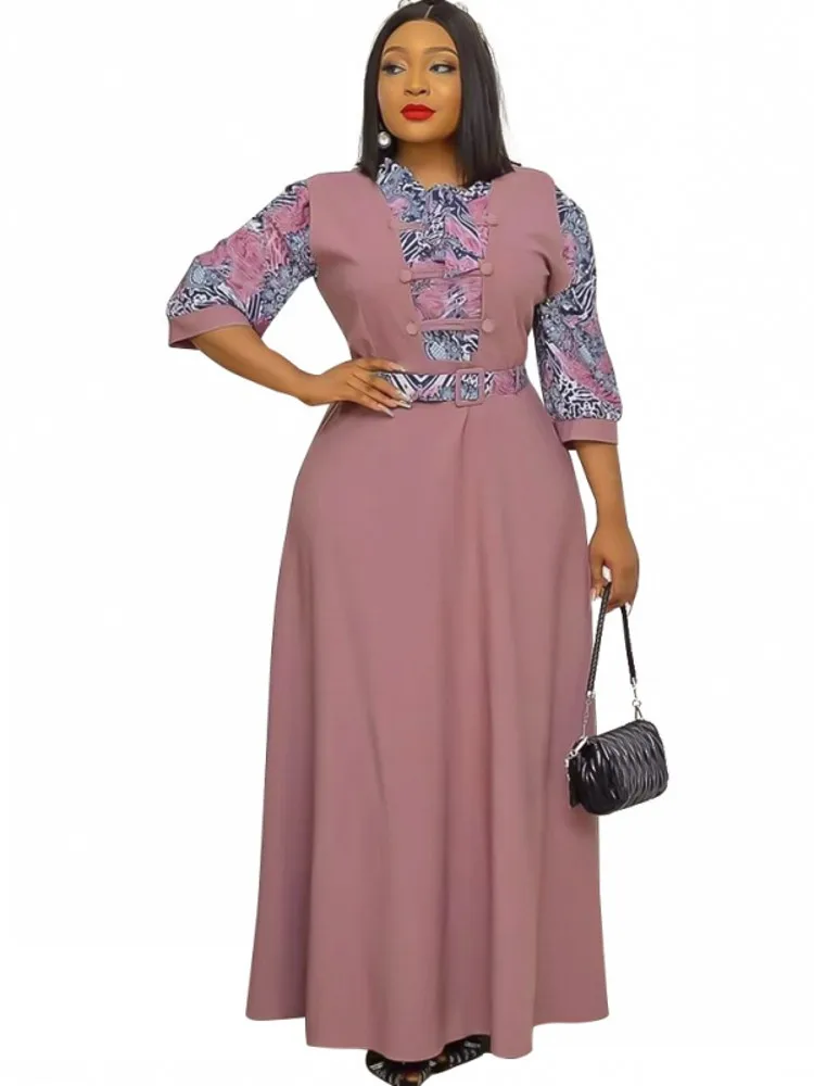 

Plus Size Long Dress Women High Waist Half Sleeve Ankle Length Robes 2022 Fashion Print Patchwork Office Lady Maxi Dress Vestido