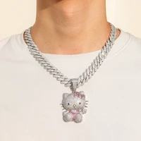 hello kitty hip hop trend jeweled pendant cartoon kawaii cute animal necklace couple gift