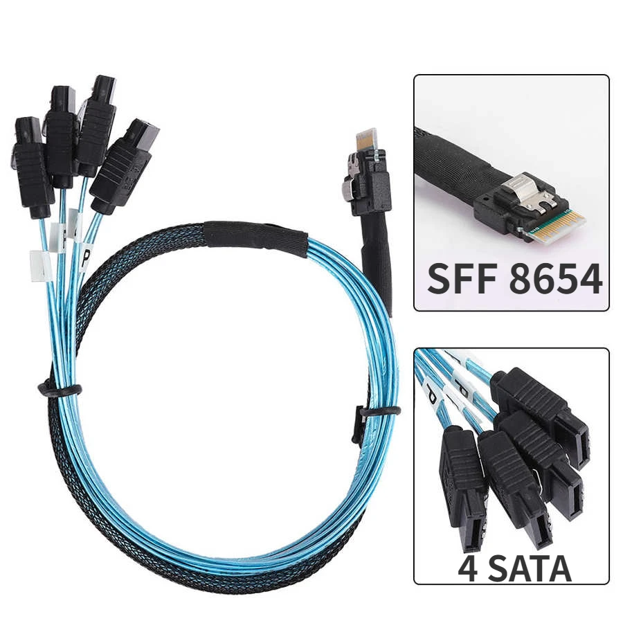 

MINI SAS 4.0 Slim Line 38Pin SFF-8654 4i Host To 4 SATA 3.0 7Pin Target 6Gbps Data Cable for Server Hard Disk Fanout Raid Card