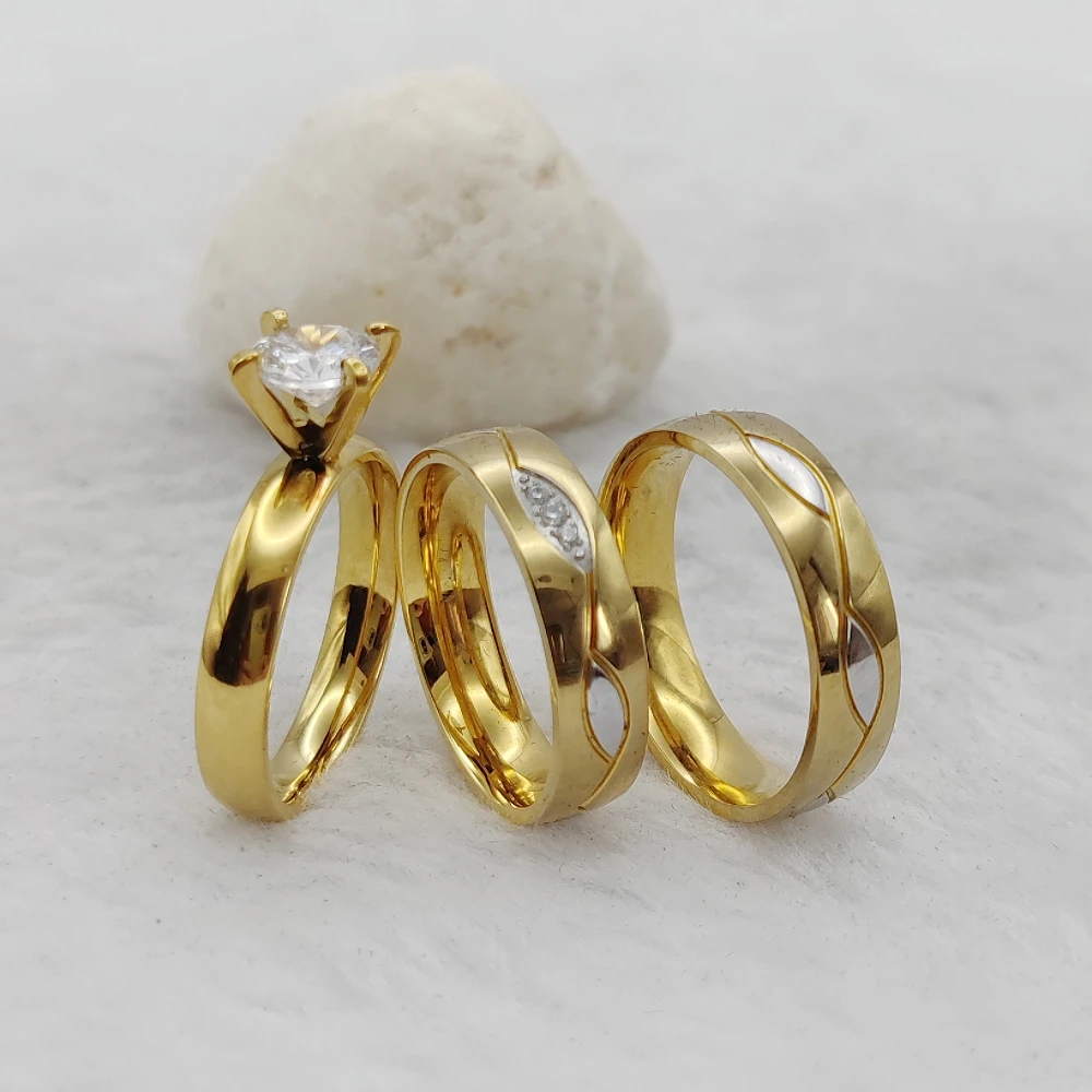 Designer Valentines Wholesaler Dubai Jewelry 18k Gold Plated Rings Wedding Engagement Marriage Couples Ring Woman