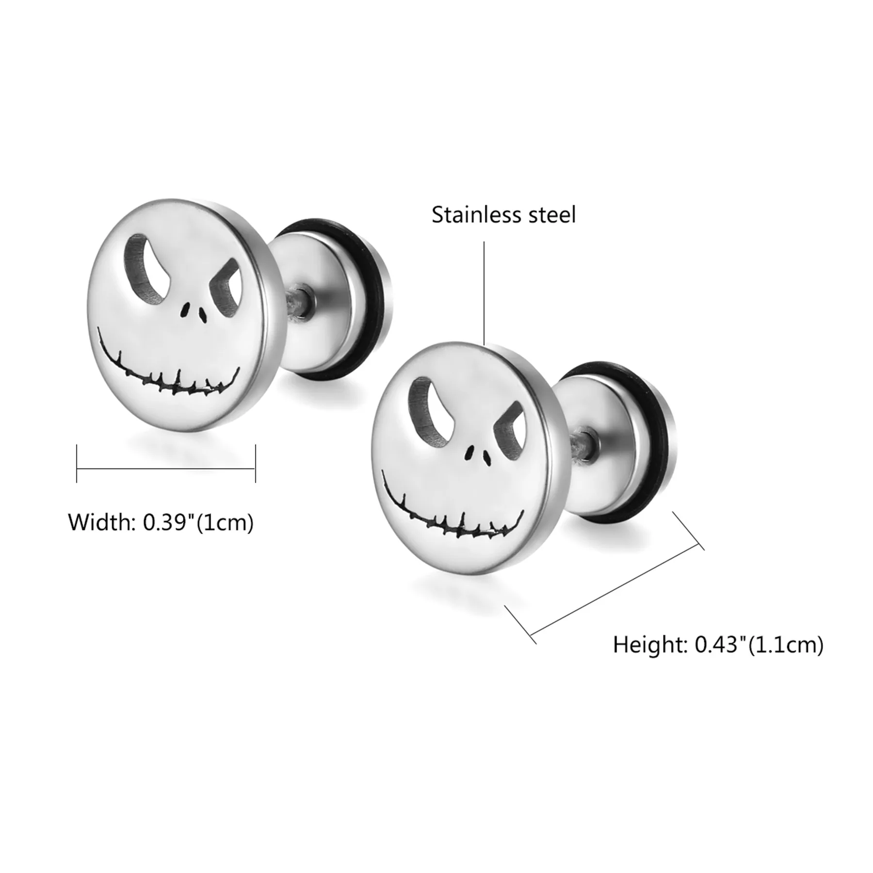 Gothic Punk 2pcs Skull Ear Stud Earrings Stainless Steel Pierced Men Women Halloween Pumpkin Skull Face
