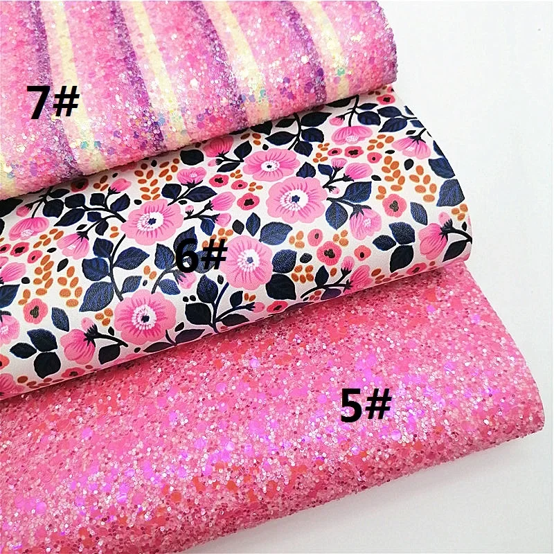 Pink Glitter Leather Sheets Sprinkles Custo Flowers Printed Faux DIY Craft Mini Rolls W046