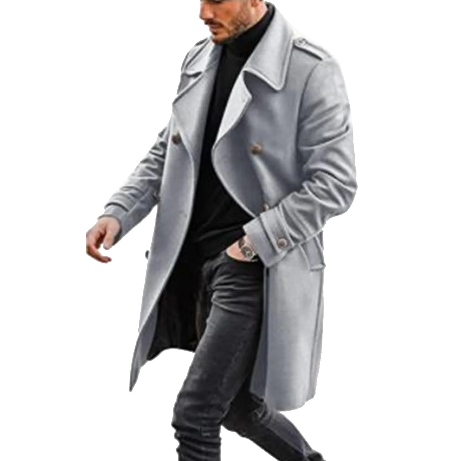 Мужское длинное пальто зимнее теплое шерстяное модное удобное свободное