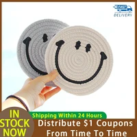 woven placemats round placemats smiley coasters thick cotton dining table mats kitchen bowl cup mats kitchen accessorieswholesal
