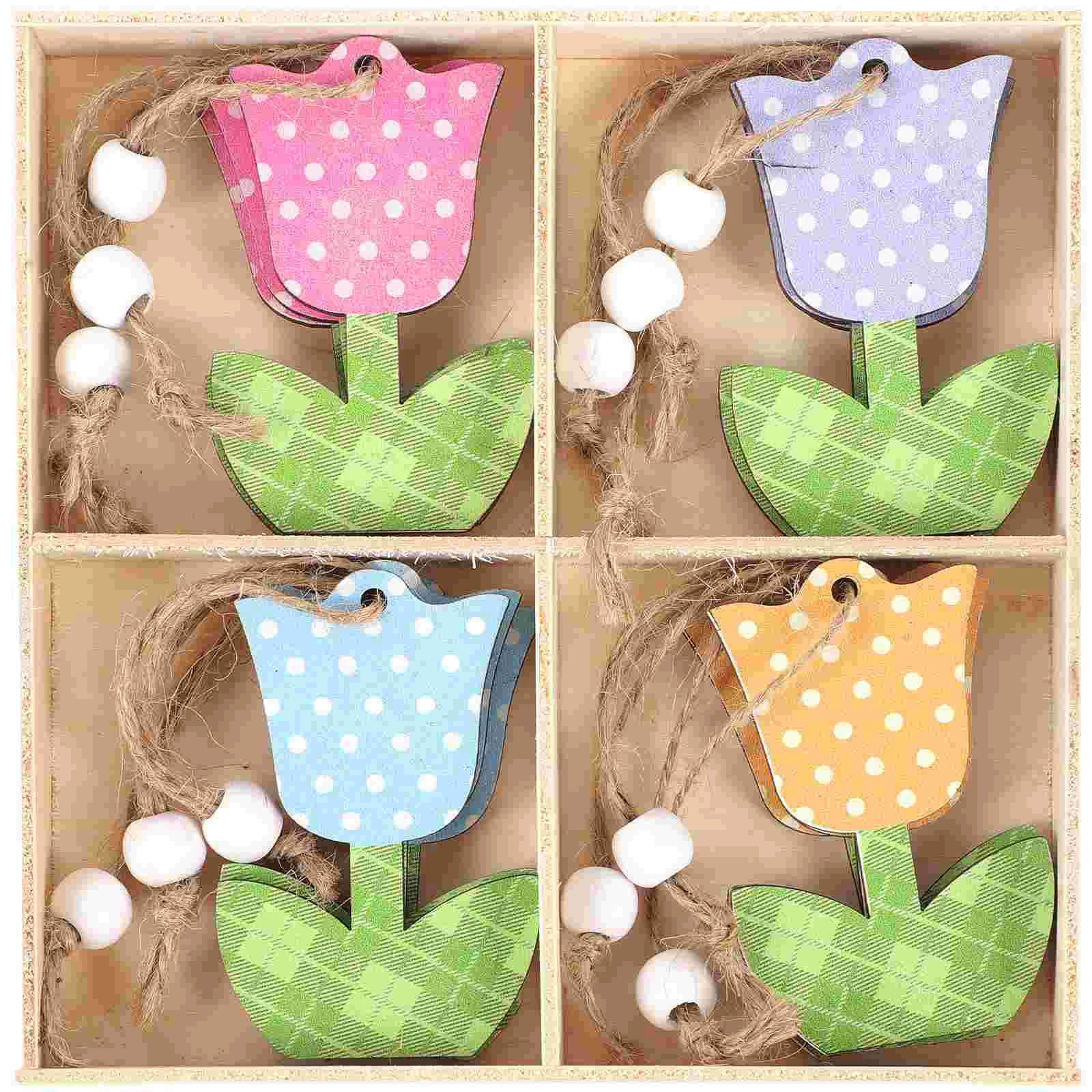 

12 Pcs Summer Decorations Home Tulip Ornament Spring Ornaments Small Tree Wood Flower Mothers Day Tulips Wooden