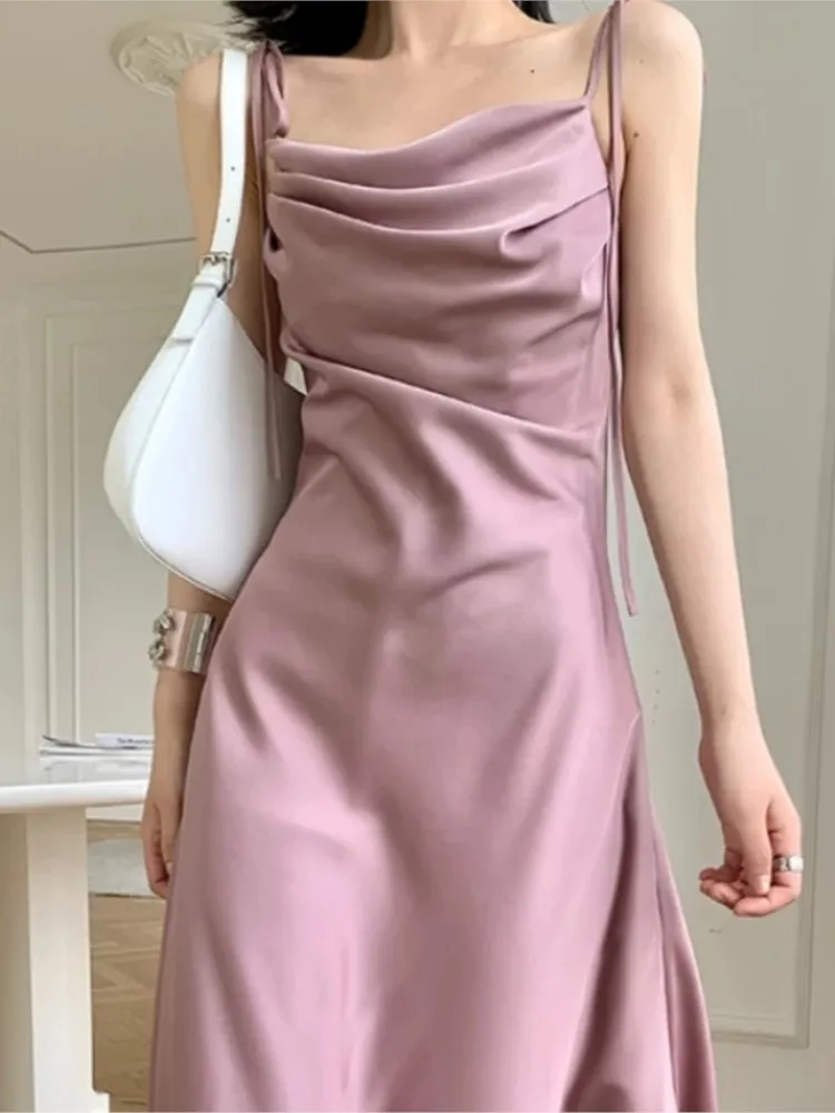 

Женское летнее элегантное платье миди на бретелях-спагетти, однотонное повседневное ТРАПЕЦИЕВИДНОЕ ПЛАТЬЕ на бретелях, женская модная одежда с открытой спиной