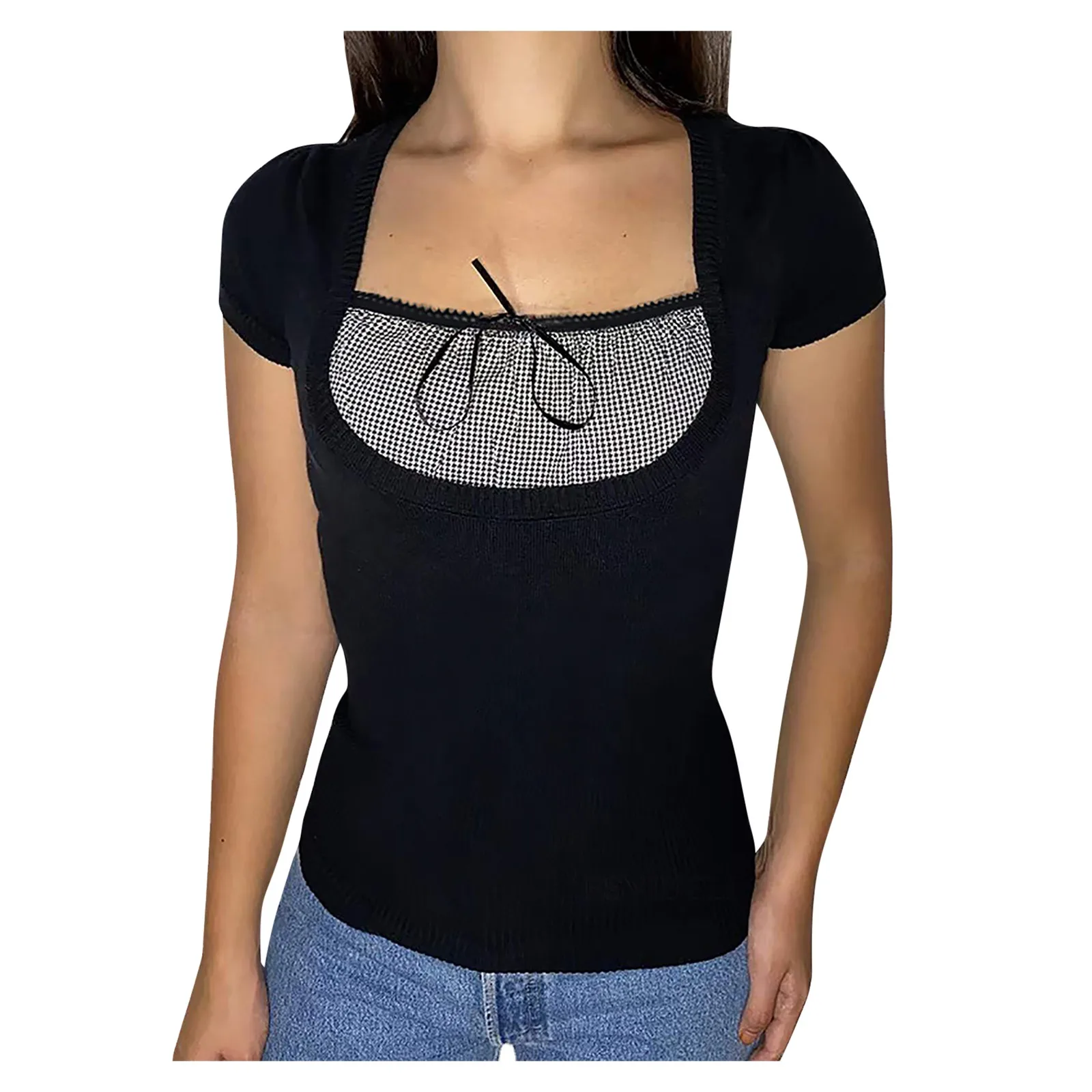 

Женская Классическая футболка с V-образным вырезом и завязкой на груди