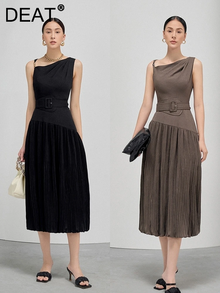 

Женское платье без рукавов, с диагональным воротником и поясом