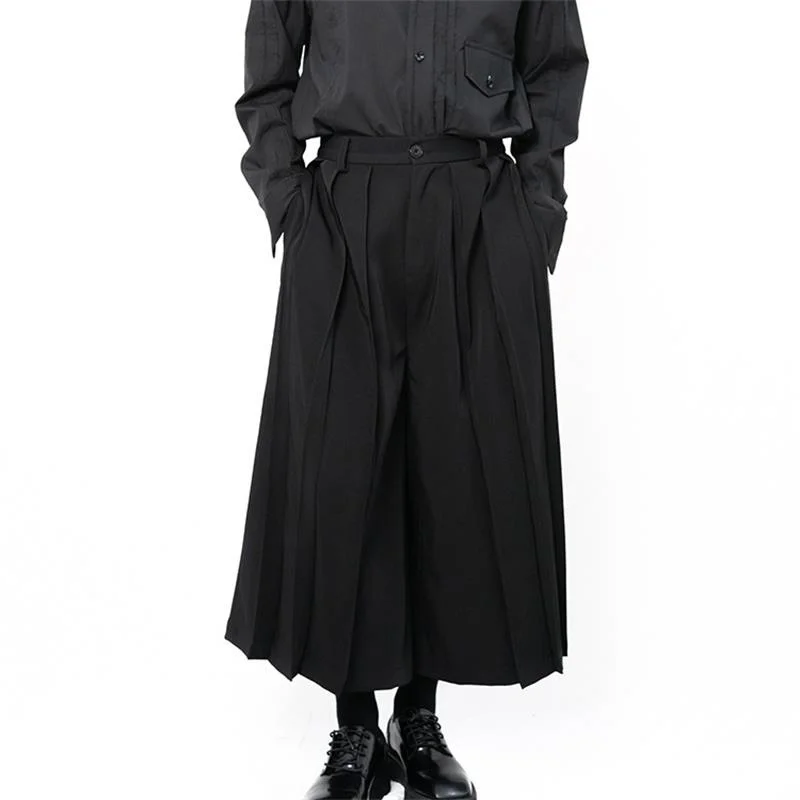 

wide Men's leg trousers pleated dark flared pants super loose