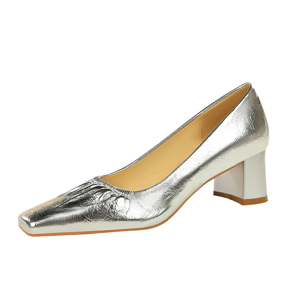 2024 морщинистая обувь с неглубоким горлышком квадратным носком толстым средним