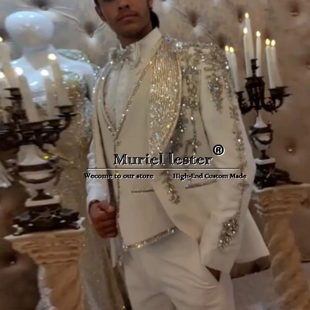 Блестящий Свадебный смокинг для жениха блейзер с камнями выпускного вечера