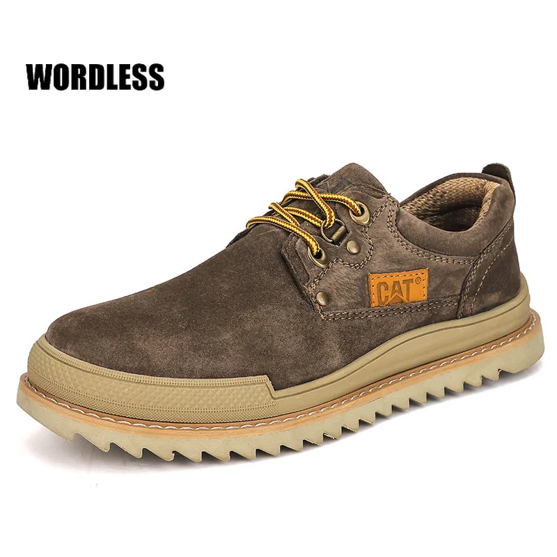 

Кроссовки мужские из натуральной кожи, повседневные, на толстой подошве, на шнуровке, дышащие, Рабочая обувь