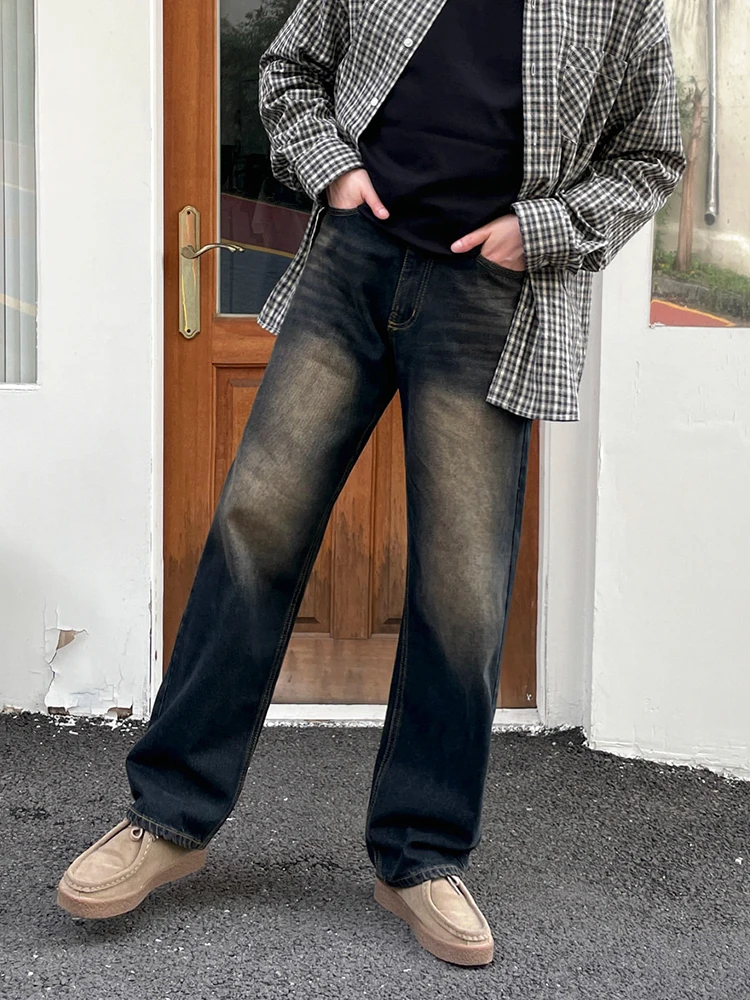 Мужские джинсовые брюки в корейском стиле однотонные стиральные повседневные