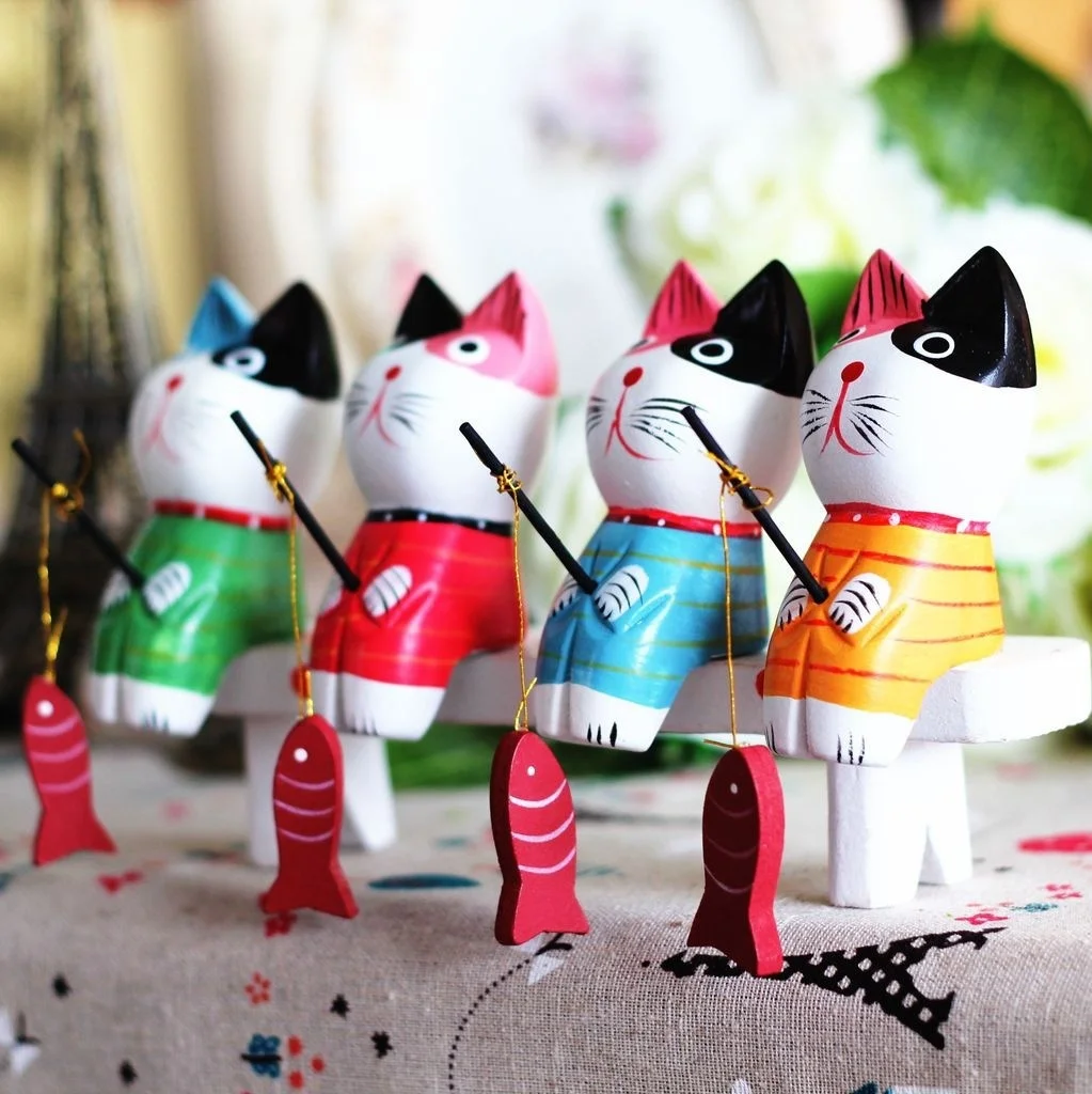 

Скандинавская сельская местность, оригинальная картина из массива дерева, рыбалка, пара котят, гостиная, окно магазина, шкаф, полка, украшен...