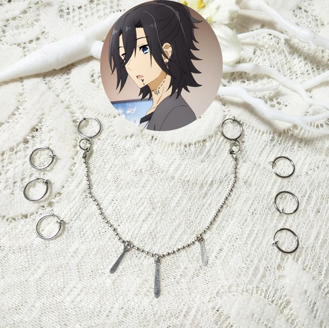 

Anime Hori san to Miyamura kun Miyamura Izumi Earrings Lip Stud Handmade Props Ear Clips Cosplay Student Jewelry Accessories