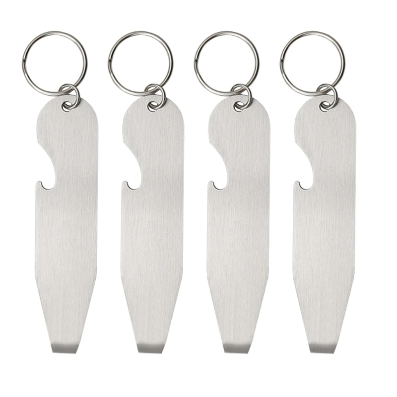 

B36F 4 Pcs Beverage Bottle Opener Keyring Stainless Steel Bottle Opener Keychain