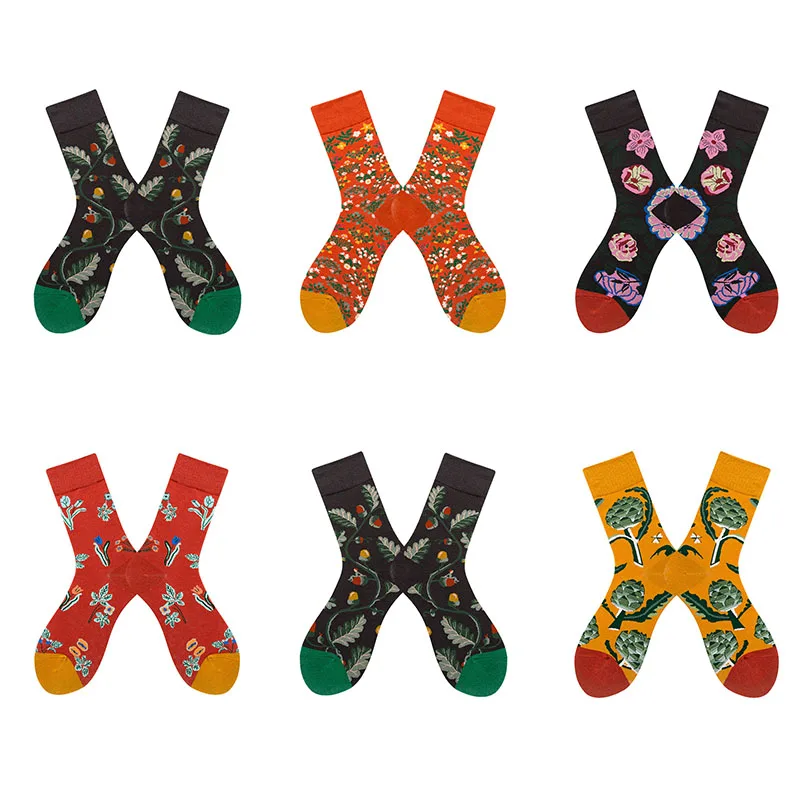 

Men's Funny Happy Socks Colorful Flower Pattern Happy Large Size Combed Cotton Socks Harajuku Calcetines Hombre Chaussettes