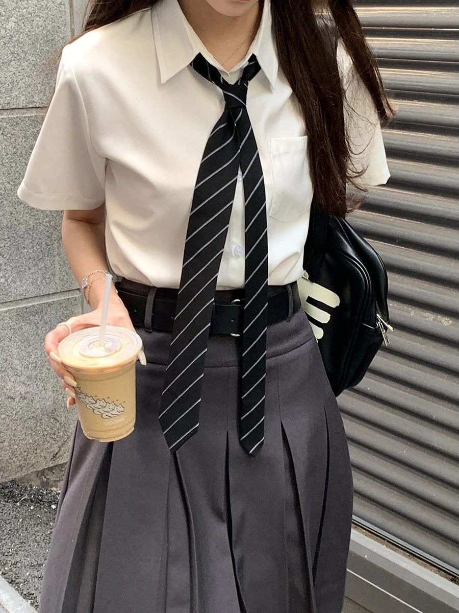Pleated Knee Length Skirts Women Preppy Korean Style Solid High Waist with Belt All-match Y2k Clothes Design Harajuku Mujer Ropa images - 6