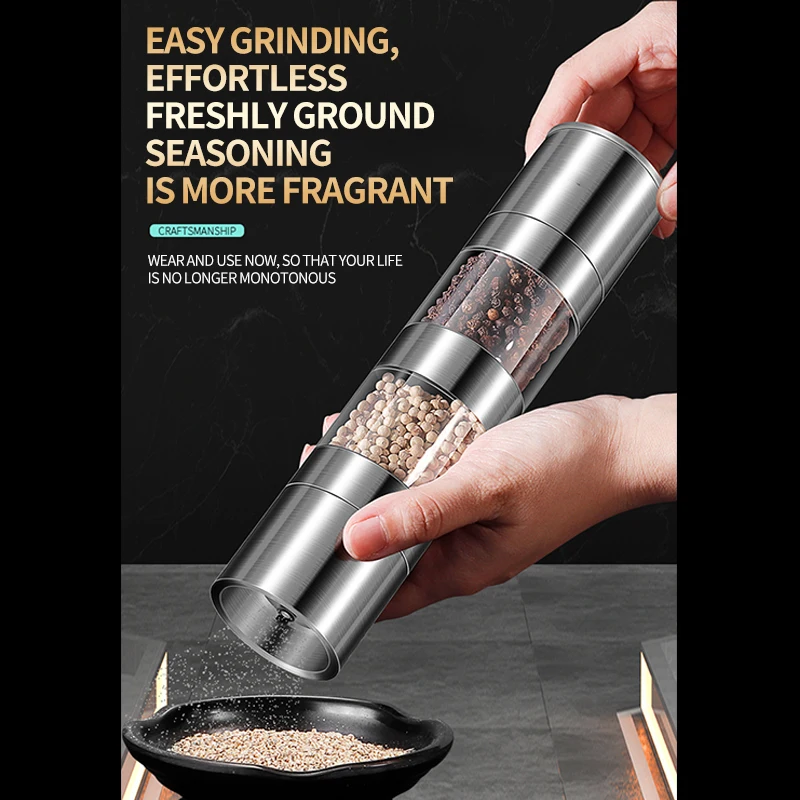 

Electric Salt and Pepper Grinders Stainless Steel Hand grinding Gravity Herb Spice Mill Adjustable Coarseness Kitchen Gadget Set