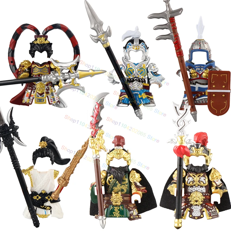 R841-846 Chinese Ancient Figures Building Blocks Famous Lv Bu Guan Yu Zhao Yun Hero figures Historical War Model Brick Kids Toy