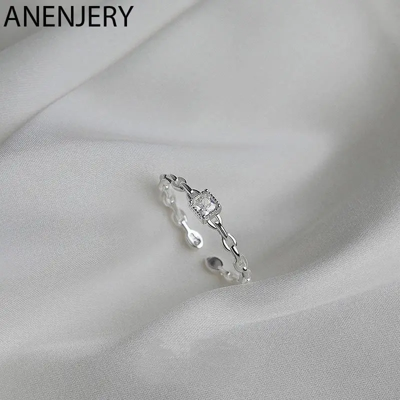 

DAYIN 925 Sterling Silver Square Zircon Chain Shape Adjustable Thin Ring For Women Exquisite Simple Accessories