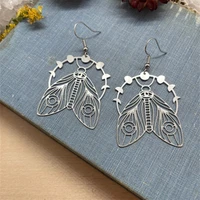 fashion creative design hollow moth moon phase pendant earrings trend personality womens metal earrings party gift jewelry
