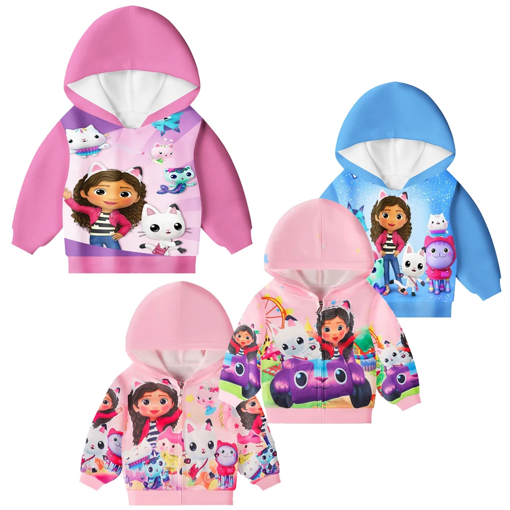 

Cartoon Gabby's Dollhouse Clothes Baby Girls Gabby Cat Sweatshirt Kids Pullover Jacket with Hooded Boys Casual Outwear 2-16Y
