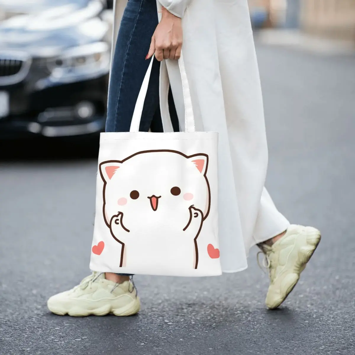 Peach And Goma Mochi Cat Cheeks Totes Canvas Handbag Women Canvas Shopping Bag