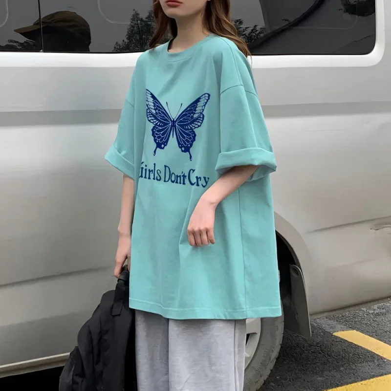 Женская футболка с короткими рукавами и принтом бабочки свободный крой в