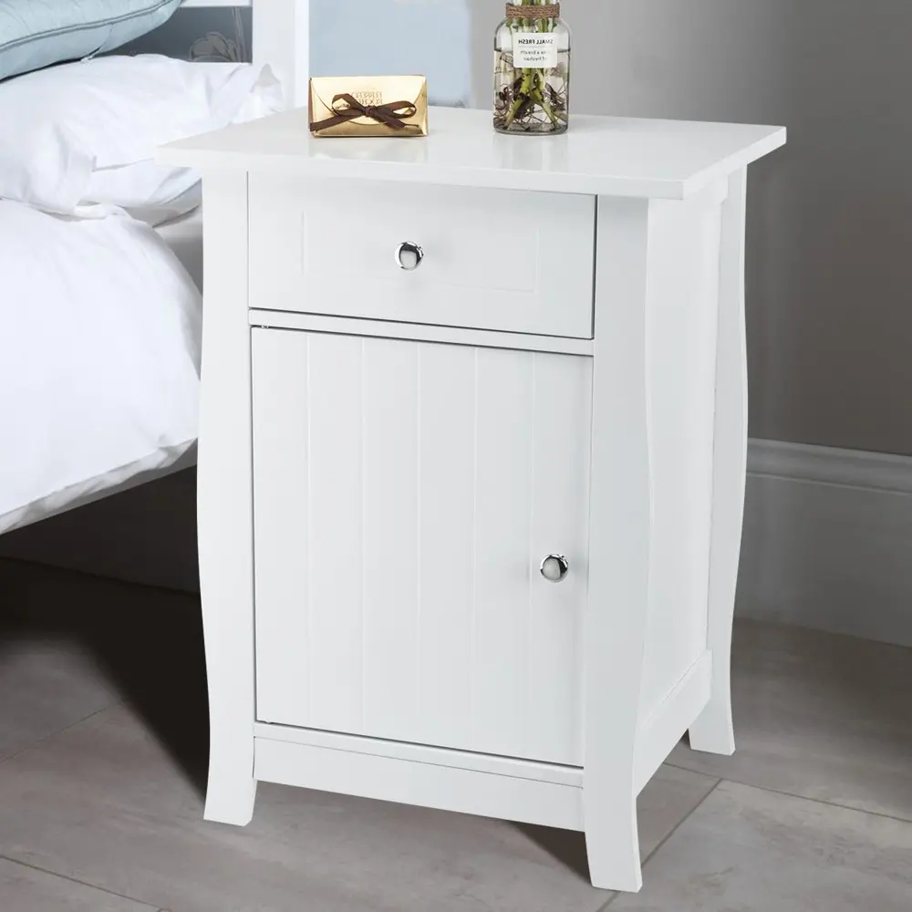 

White Nightstand Bedside Table Wooden Accent End Table with Drawer for , Bedroom, College Dorm