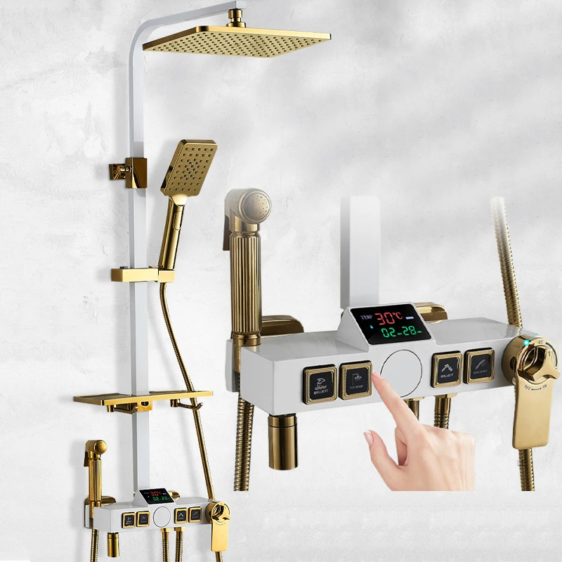 

European design smart temperature display bathroom shower set constant temperature shower faucet no need electricity