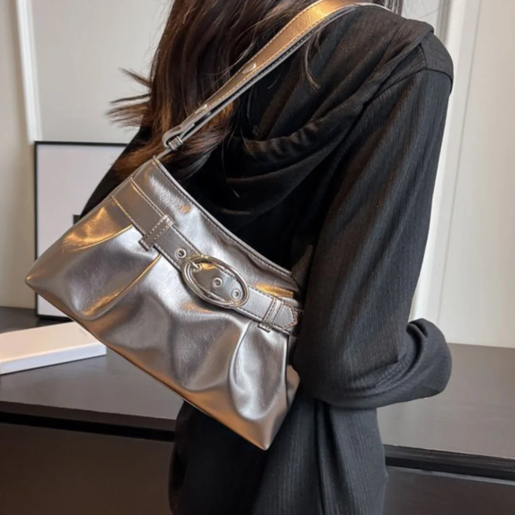 

Korean Y2K Casual Female Clutch Women Shoulder Bag PU Leather Underarm Bag 2023 Handbags Fashion Armpit Bag Pleated Tote Bags