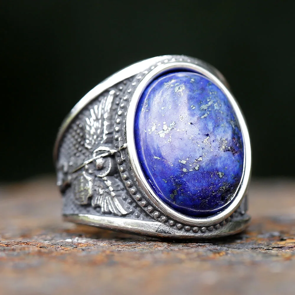 Кольцо из нержавеющей стали 316L с камнем в индийском стиле голубым Цирконом