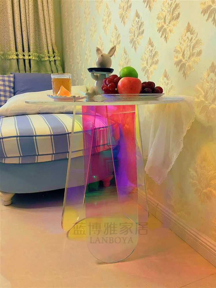 

Online celebrity acrylic coffee table with colorful edges, a few living rooms, ins transparent, modern bedside coffee table