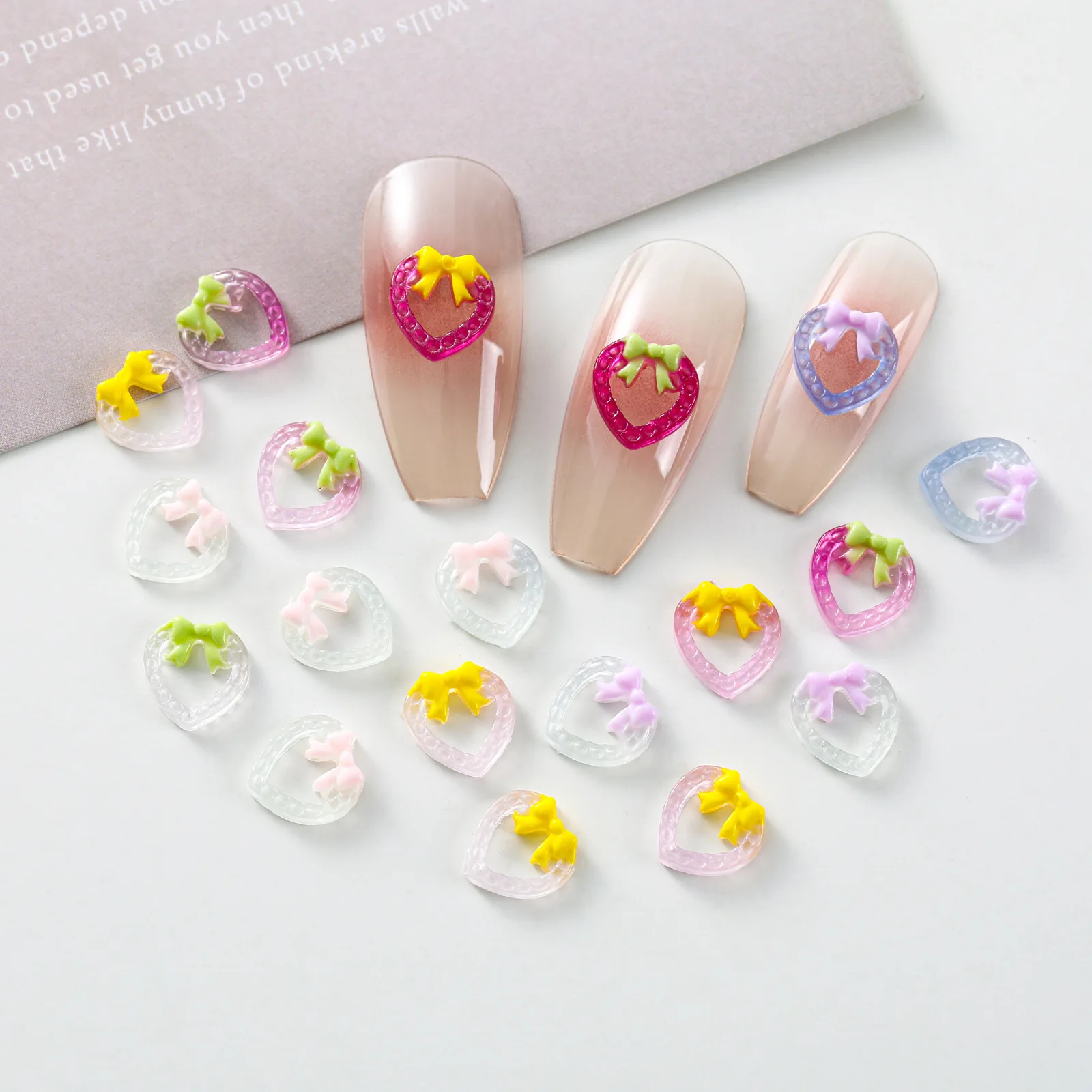 

20pcs Luminous Kawaii Hollow Heart Bow Nail Art Charms 3D Resin Series Decoration Manicure Glow in Dark Accessories Supplies DIY