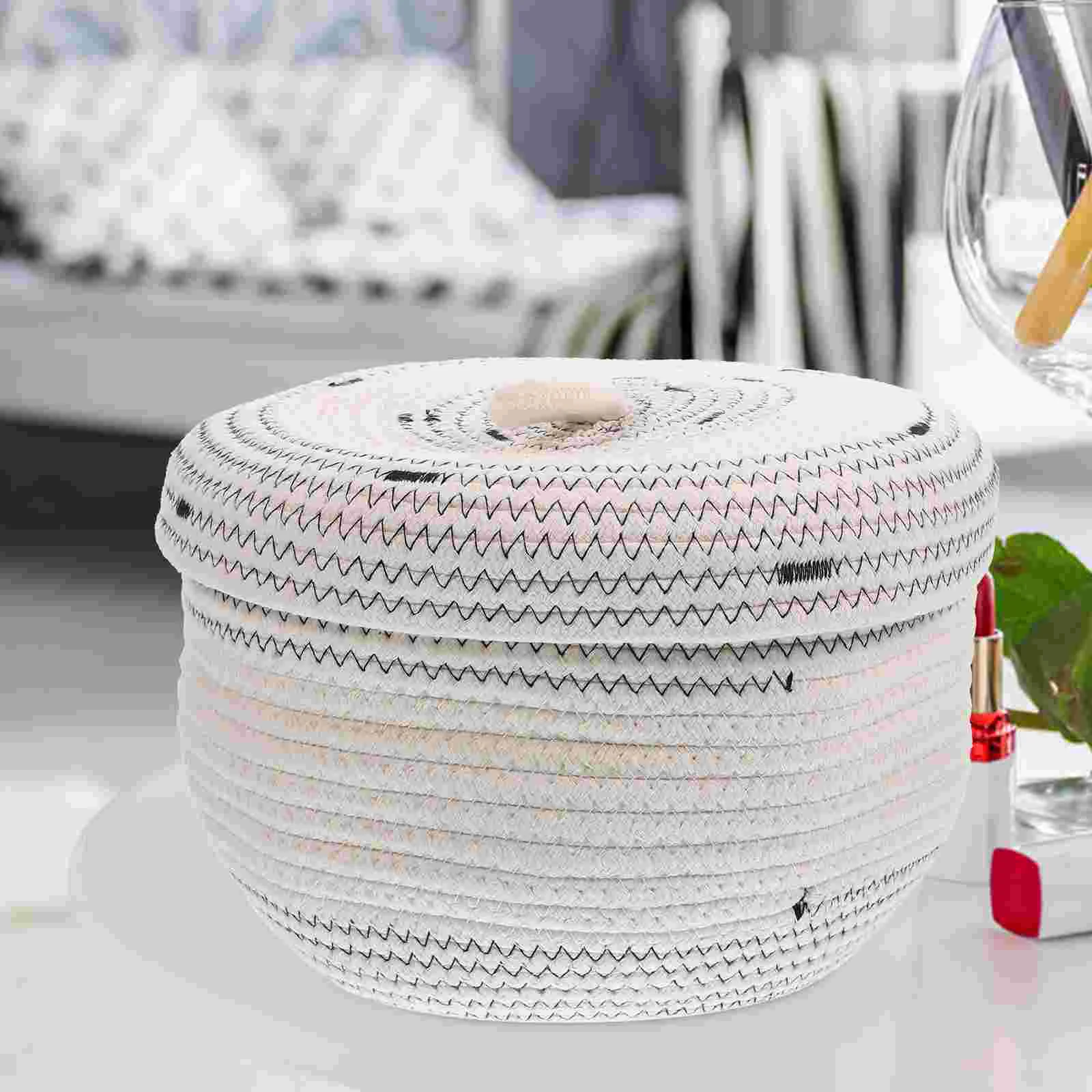 

Basket Baskets Woven Storage Rope Cotton Lidded Decorative Hamper Clothes Nursery Organizinground Lidjute Bin Cover Potcontainer