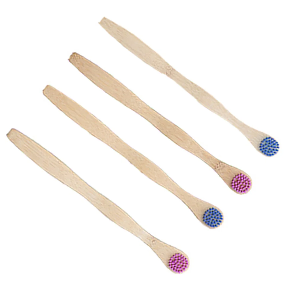 

4 Pcs Tooth Brush Natural Whitening M Bamboo Toothbrushes Coated Tongue Child