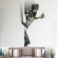 decor resin electroplating imitation copper abstract character climbing man wall art 3d through wall statue sculpture