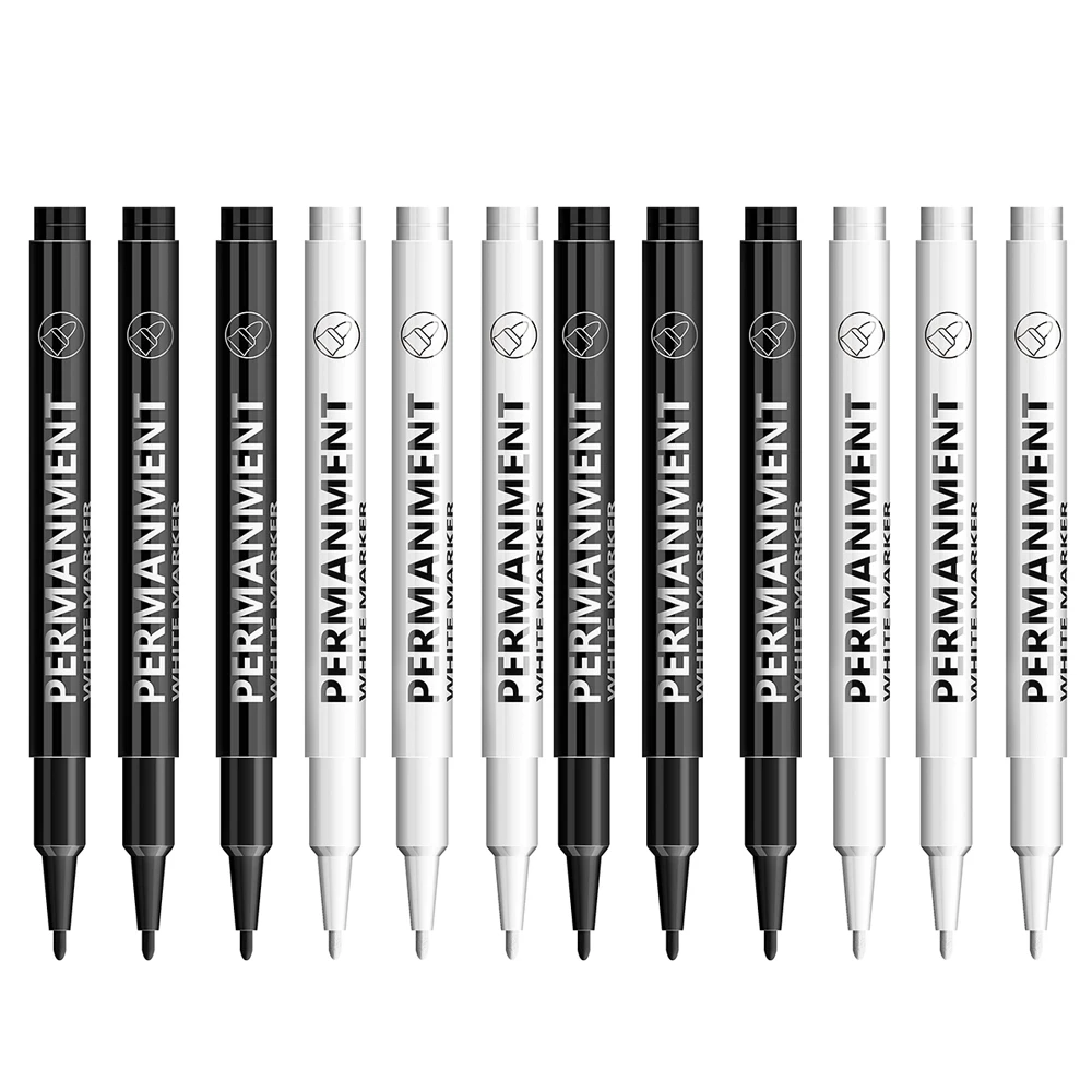 Водостойкие маркеры 3/6/12 шт., белые/черные, наконечник 2 мм