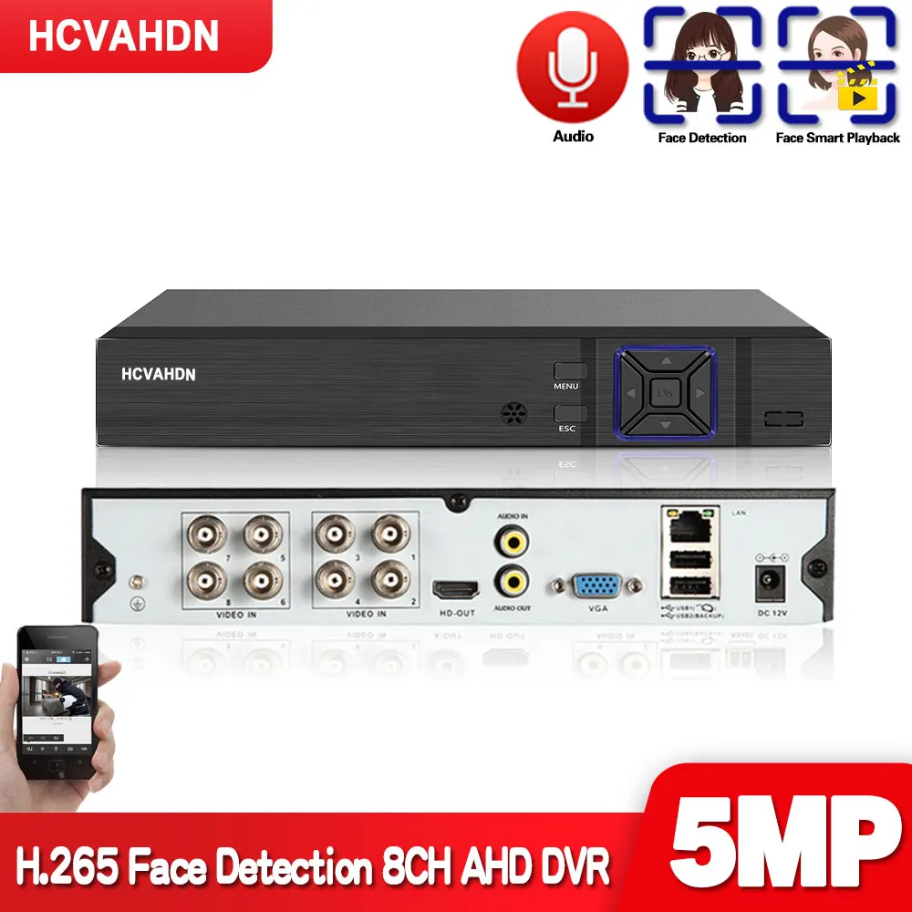 

8 Channel AHD Video Recorder H.265 5MP 4MP 1080P 6 in 1 Hybrid DVR 8ch Wifi XVi TVi CVI IP NVR For Home CCTV Camera Surveillanc