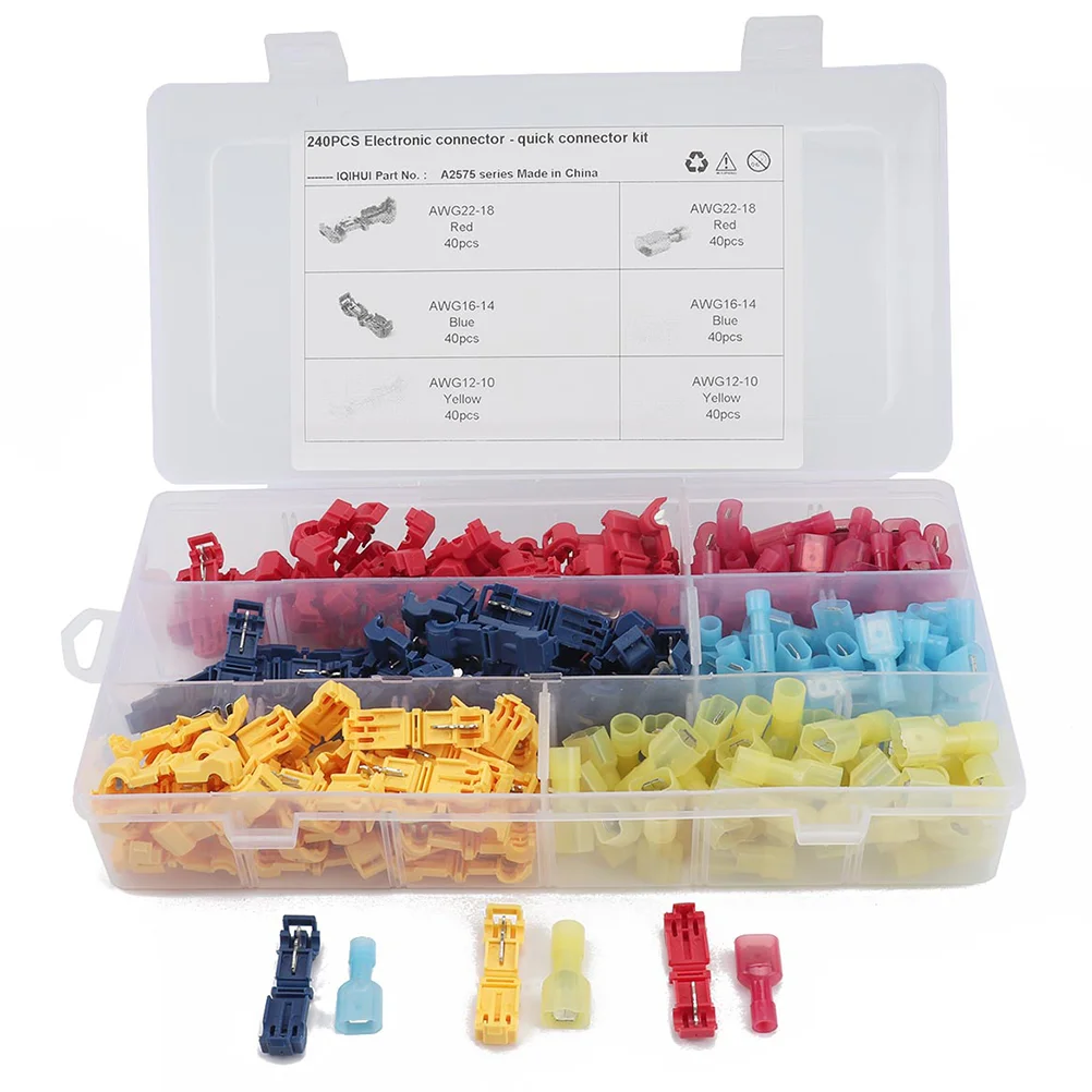 

240pcs T-tap Wire Terminal Self-stripping Nylon Quick Splice Disconnects Kit for Crimping Wiring