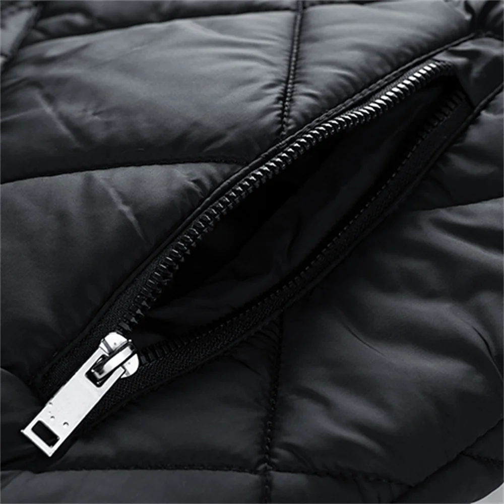 New 2022 Men's Parkas Solid Color Stand Collar Diamond Lattice Zipper Male Jackets Autumn Winter Warm Coats Men Fashion Clothing