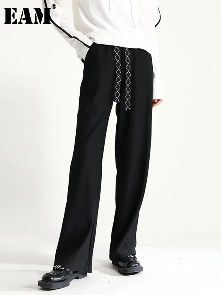 

[EAM] High Elastic Waist Black Brief Long Wide Leg Pants New Loose Fit Trousers Women Fashion Tide Spring Autumn 2023 1DF22170