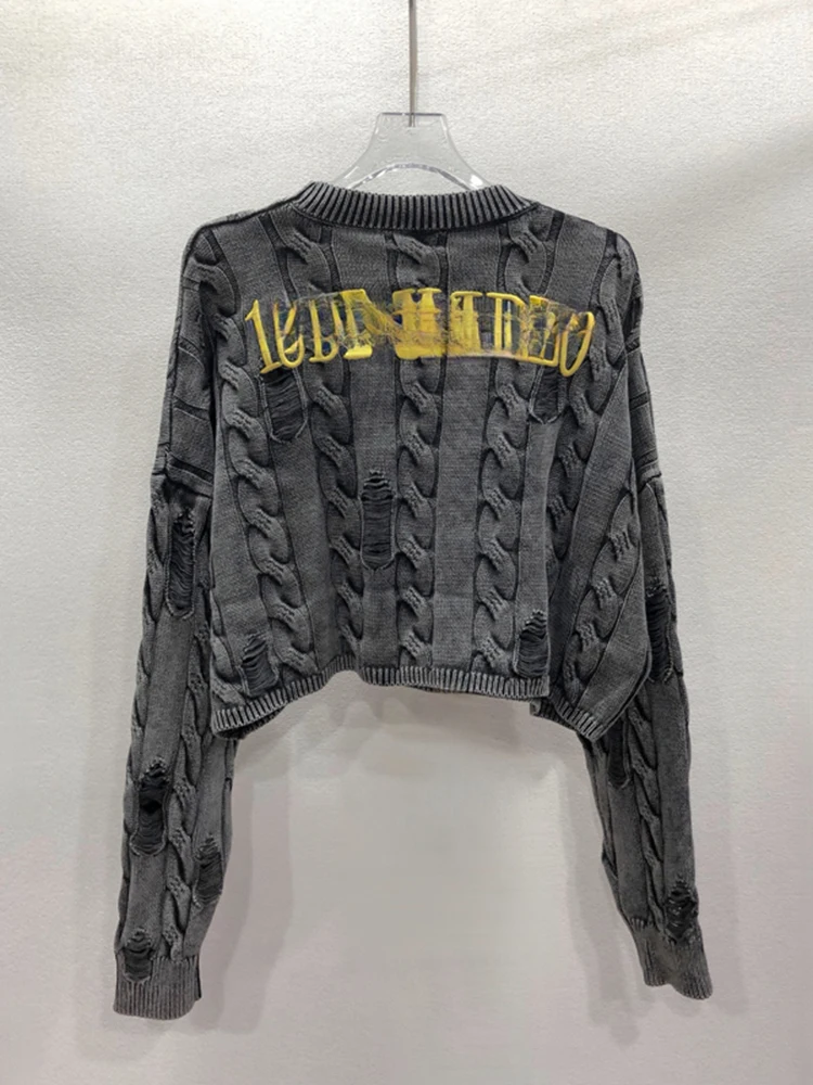 Женский свитер с длинным рукавом и вышивкой [oein] осенний свободного покроя