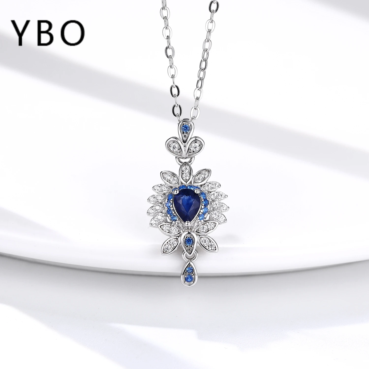

YBO 925 Sterling Silver Necklace For Women Flower Sapphire Crystal Gemstones Wedding Party Engagement Birthday Gift Fine Jewelry