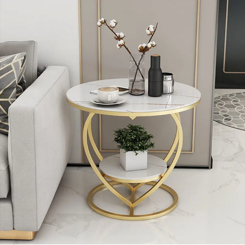 

Light Luxury Art Rock Double Board Nordic Round Table Bedside Table Living Room Sofa Home Side Table Home Furniture WW50CT