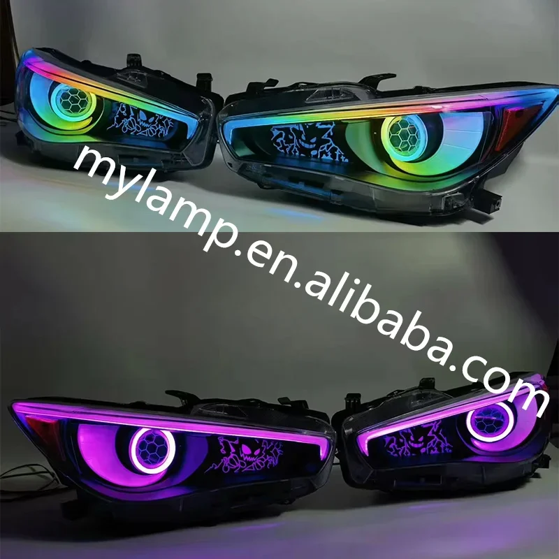 Фото Модифицированная передняя фара для Infiniti Q50 Sedan 2014-2023 годов выпуска, RGB LED, с эффектом турбины, Halo, Demon Eye, Angry Eye №4